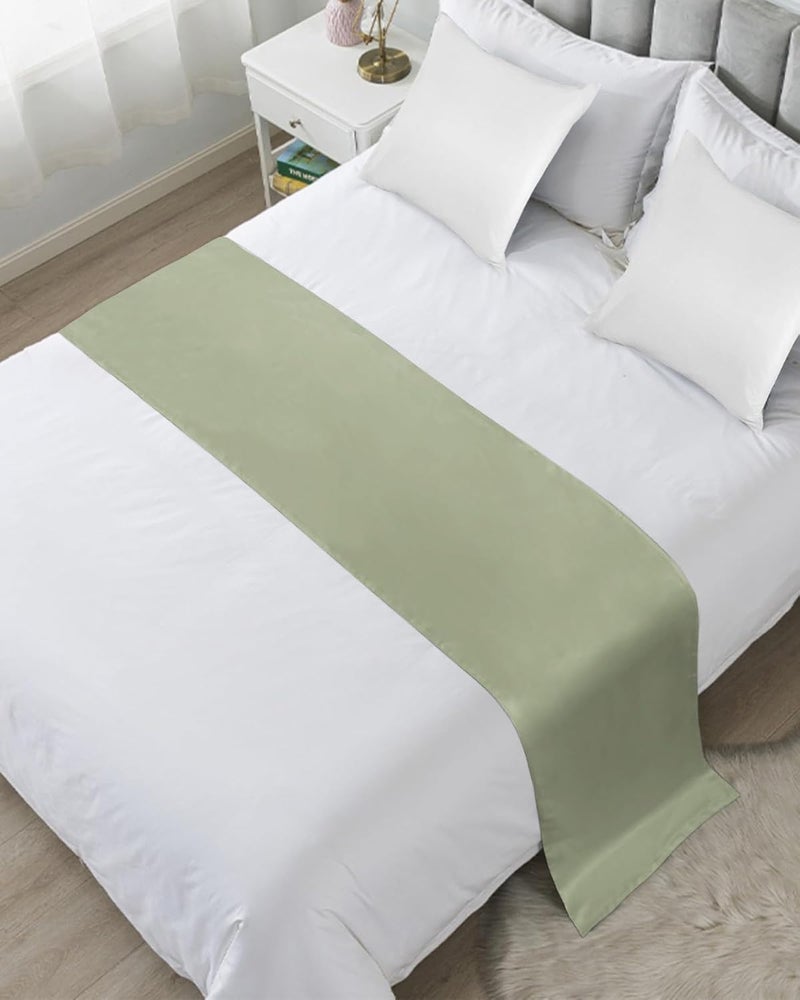Ldtrchee Sage Green Bed Runner for King Size Bed, Farmhouse Decorative Bed Scarf Throws for Foot of Bed, Sage Green Color Luxury Bedding Protector Slipcover Bed Runners for Hotel/Home, 94 x 20 Inch - Image 1
